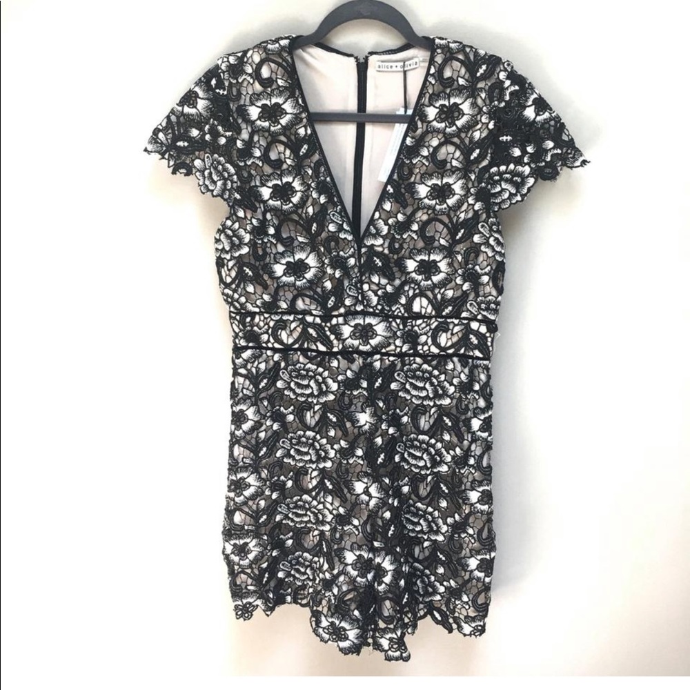 Alice and Olivia tinsley lace romper